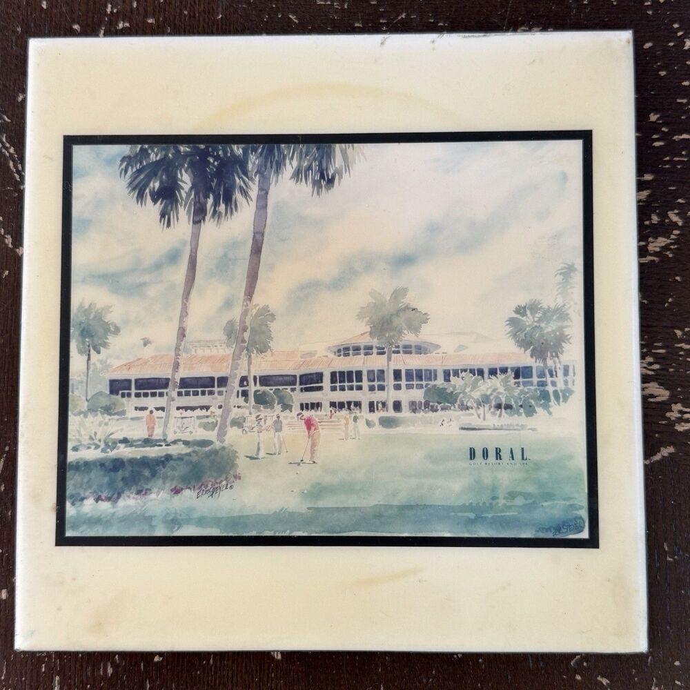 Eric Speyer Painting Doral Golf Resort Vintage Ceramic Wall Art 8x8 Felt Back